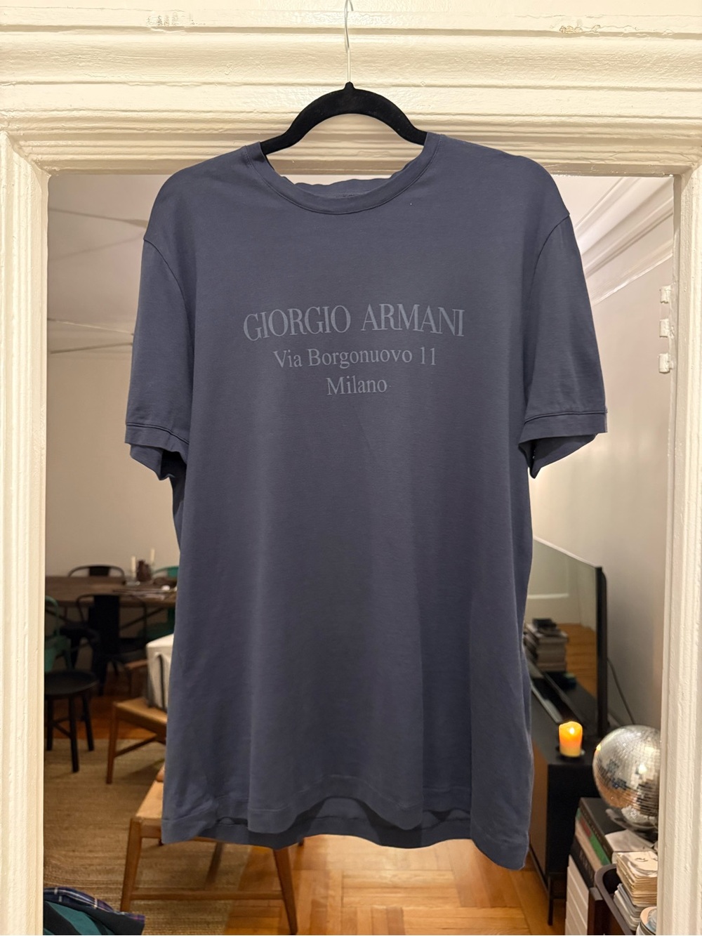 Giorgio Armani Short Sleeve Logo Tee in Slate Blue Gray, Size: Large